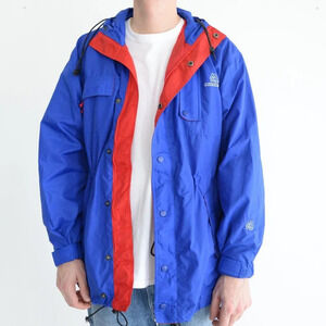 Vintage 90'S  Misty Mountain Blue & Red Zip Up Utility Rain Jacket Size Large